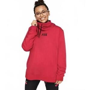 Victoria’s Secret PINK Sweatshirt Small Red Sherpa Lined Funnel Cowl Neck
